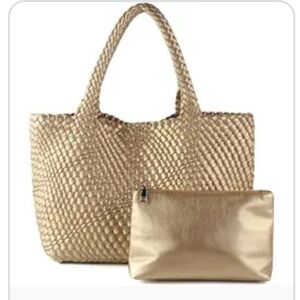 Chic Gold Woven Tote Bag Set